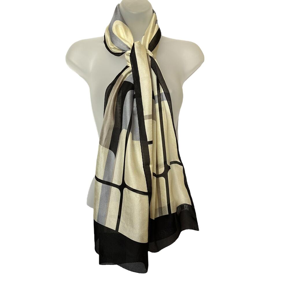 Vintage DAKS London Silk Windowpane Print Long Rectangle Scarf Shawl